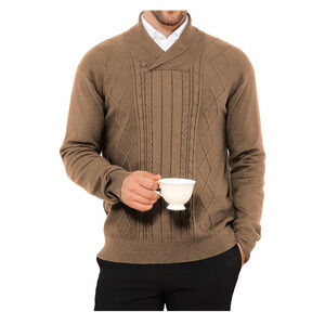 Mens Shawl Collar Pullover Sweater Slim Fit‎ Knit Pullover Soft Pullover